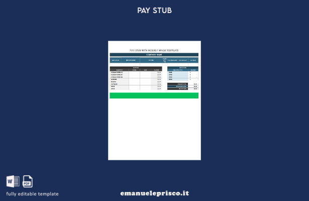 stile verificato Busta paga della retribuzione oraria, modello di versione